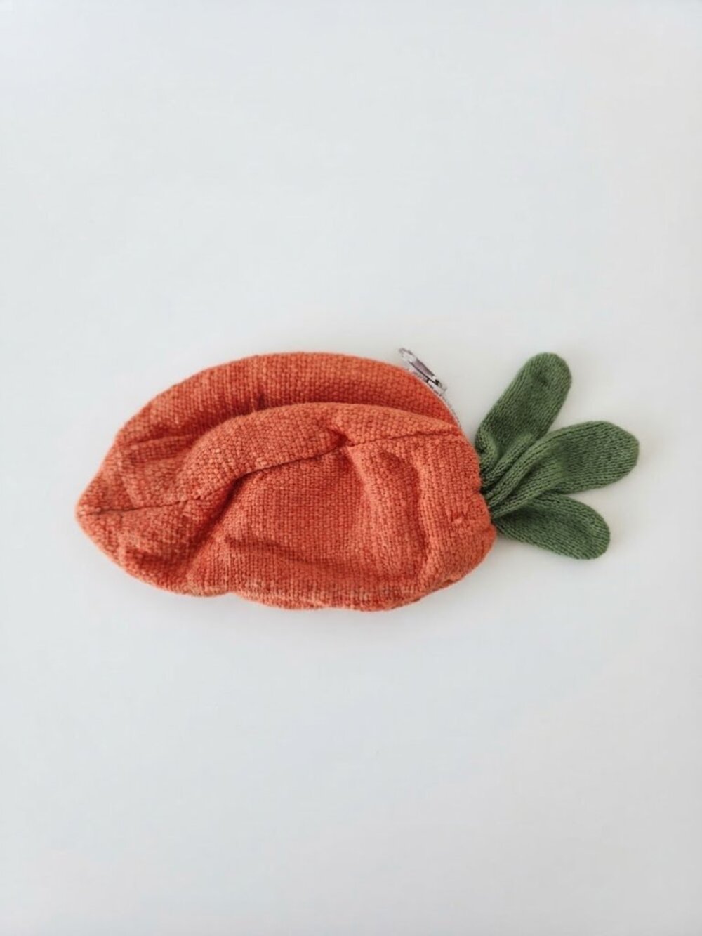 Knit Carrot Coin Purse with Green Leaf Accent